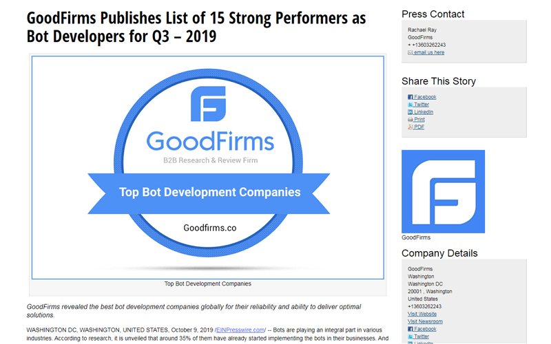 Avivi in the GoodFirms`List of Strong Performers